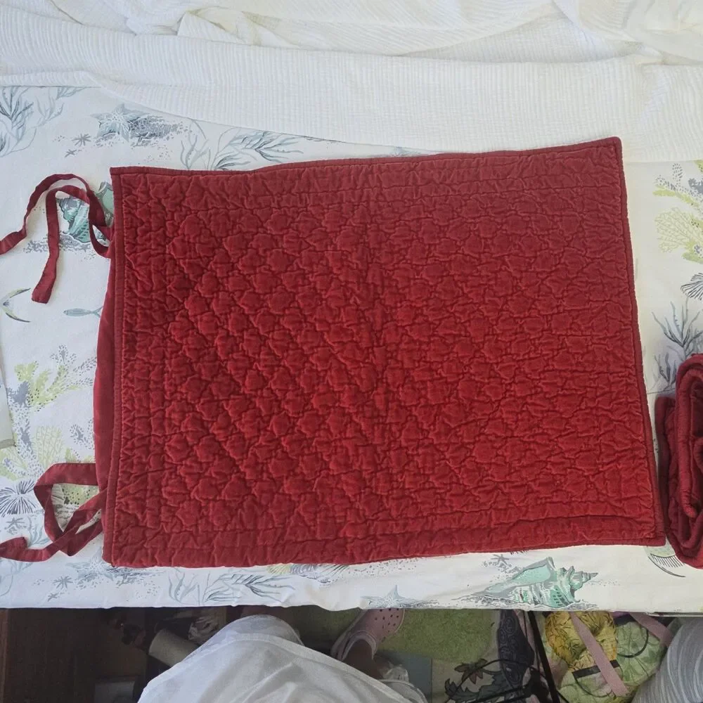 2 pc Pottery Barn Silk & Cotton Velvet Quilted Pillow Sham Standard Red Cottage